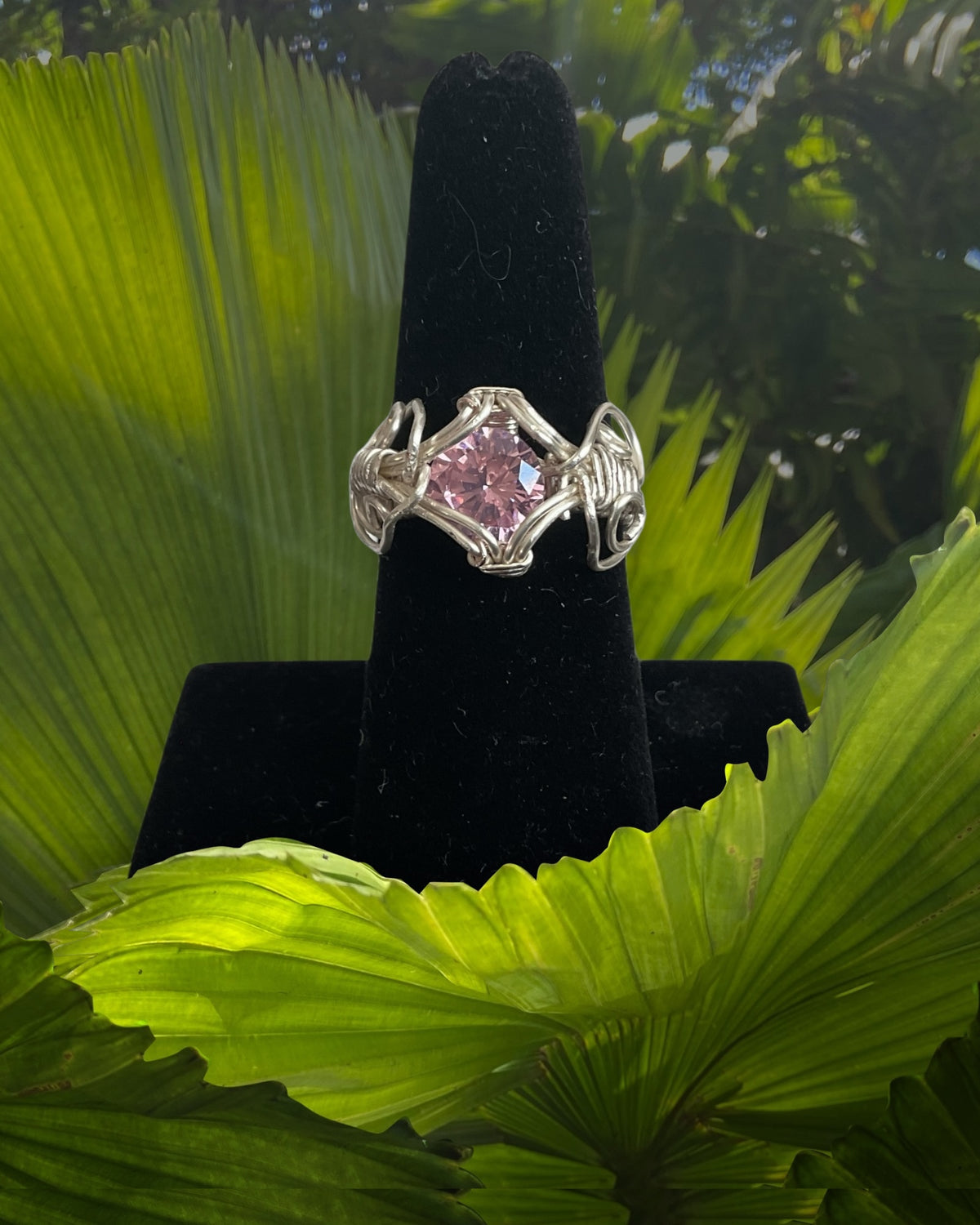 Pink Sapphire CZ Wire Wrapped Ring