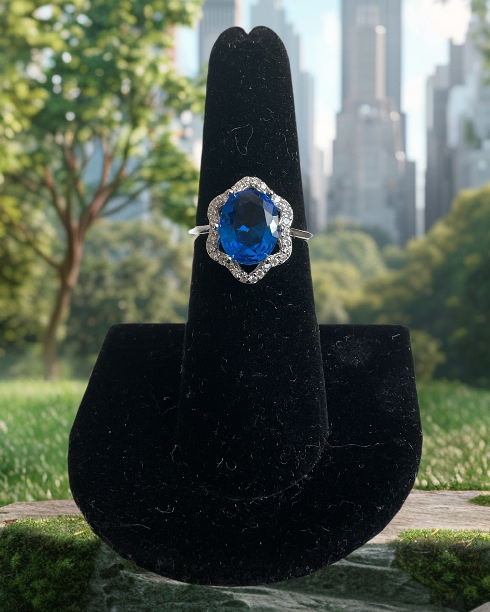 Bling Collection - Blue Sapphire Gemstone Ring (Cubic Zirconia) (Sterling)