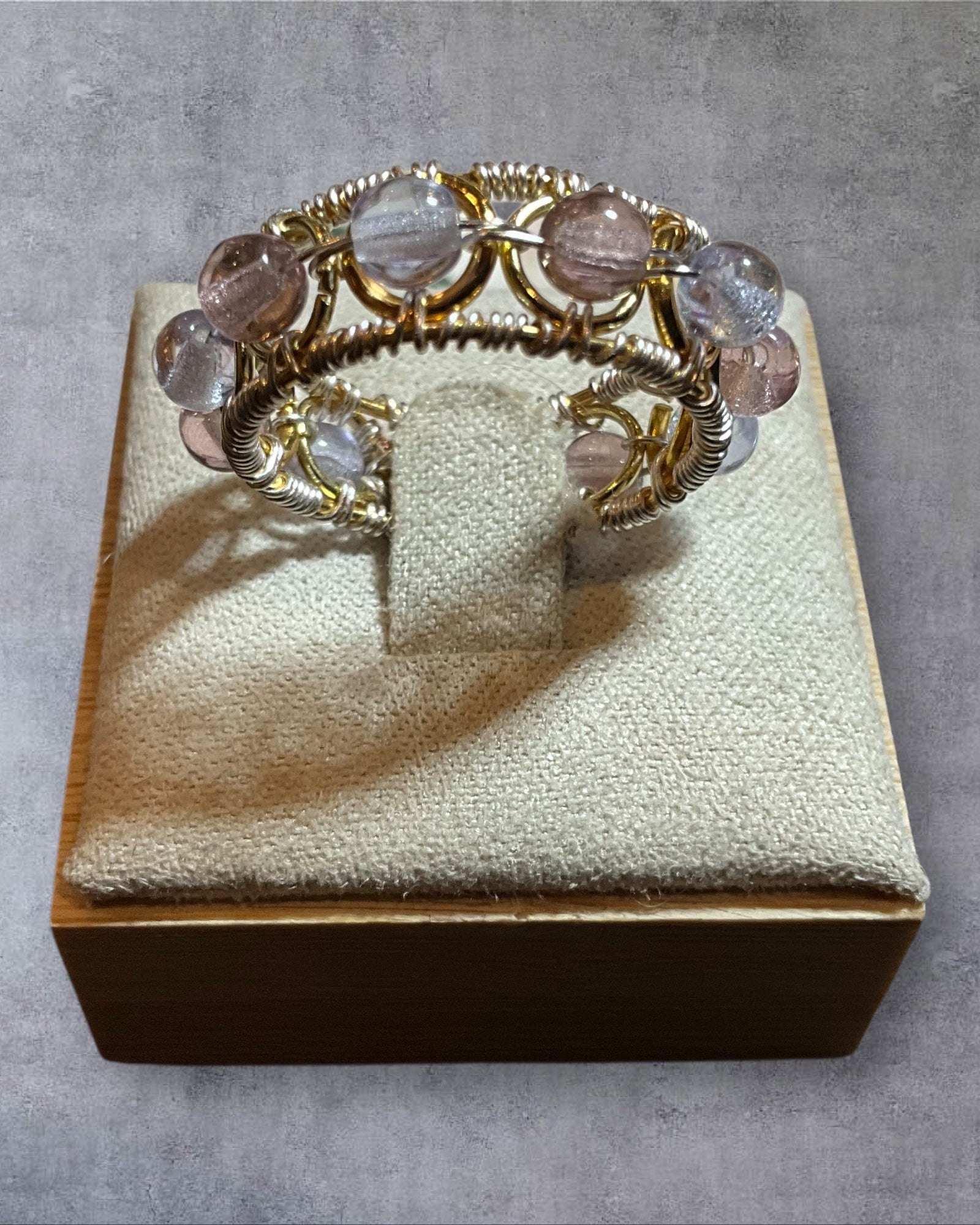 Lilac & Pink Crystal Wire Wrapped Ring (Size 7)