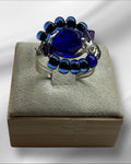 Cobalt Blue Crystal Wire Wrapped Ring (Size 7)