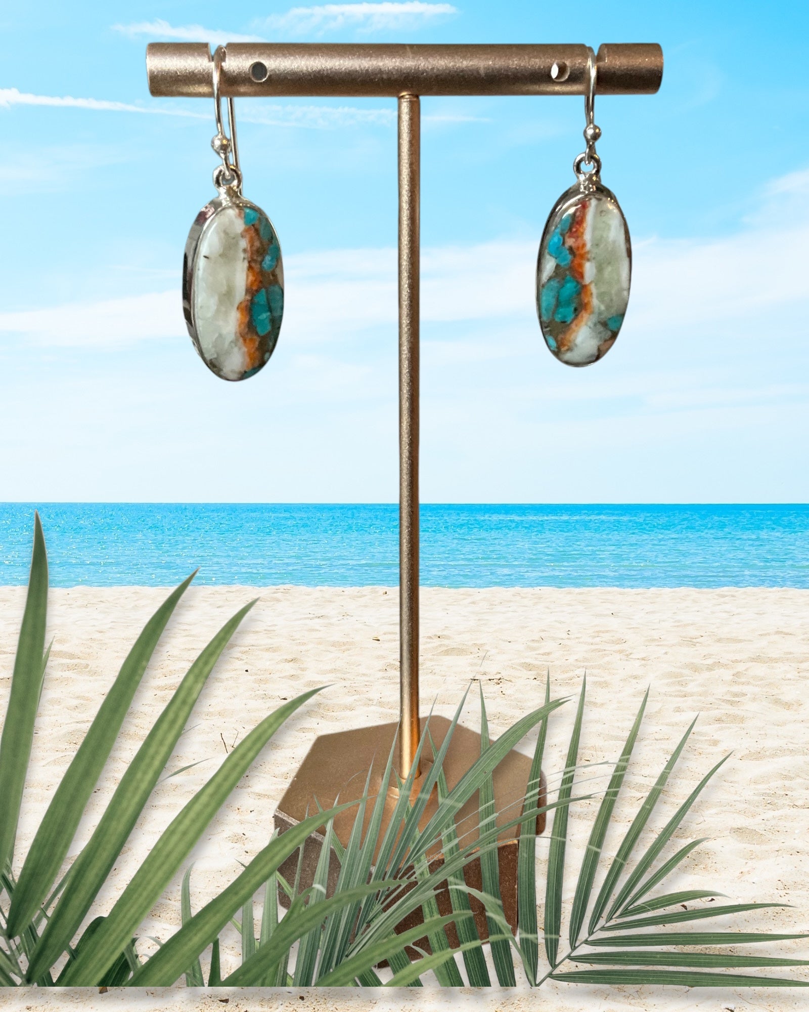 Bling Collection - Turquoise & Spiny Oyster Designer Earrings (Sterling)