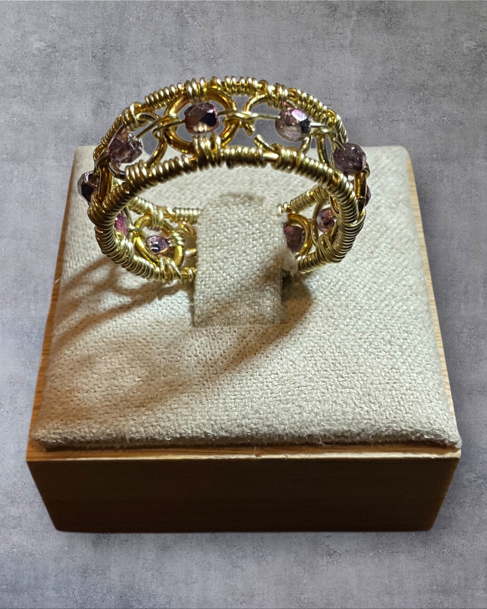 Lilac & Pink Crystal Wire Wrapped Ring (Size 7)