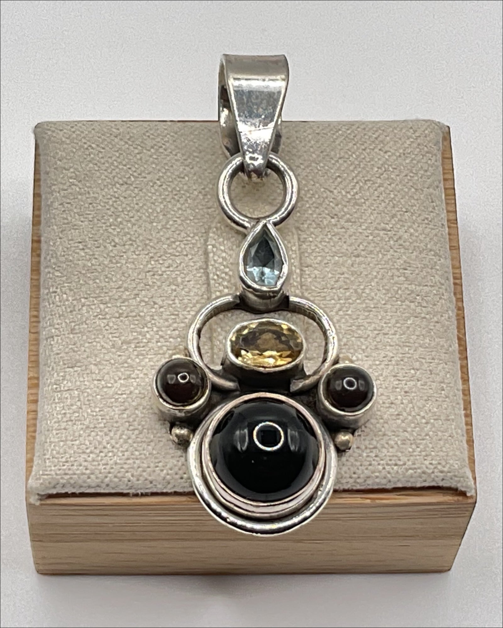 Bling Collection - Blue Topaz, Citrine, Garnet, Black Onyx Dainty Necklace (Sterling)