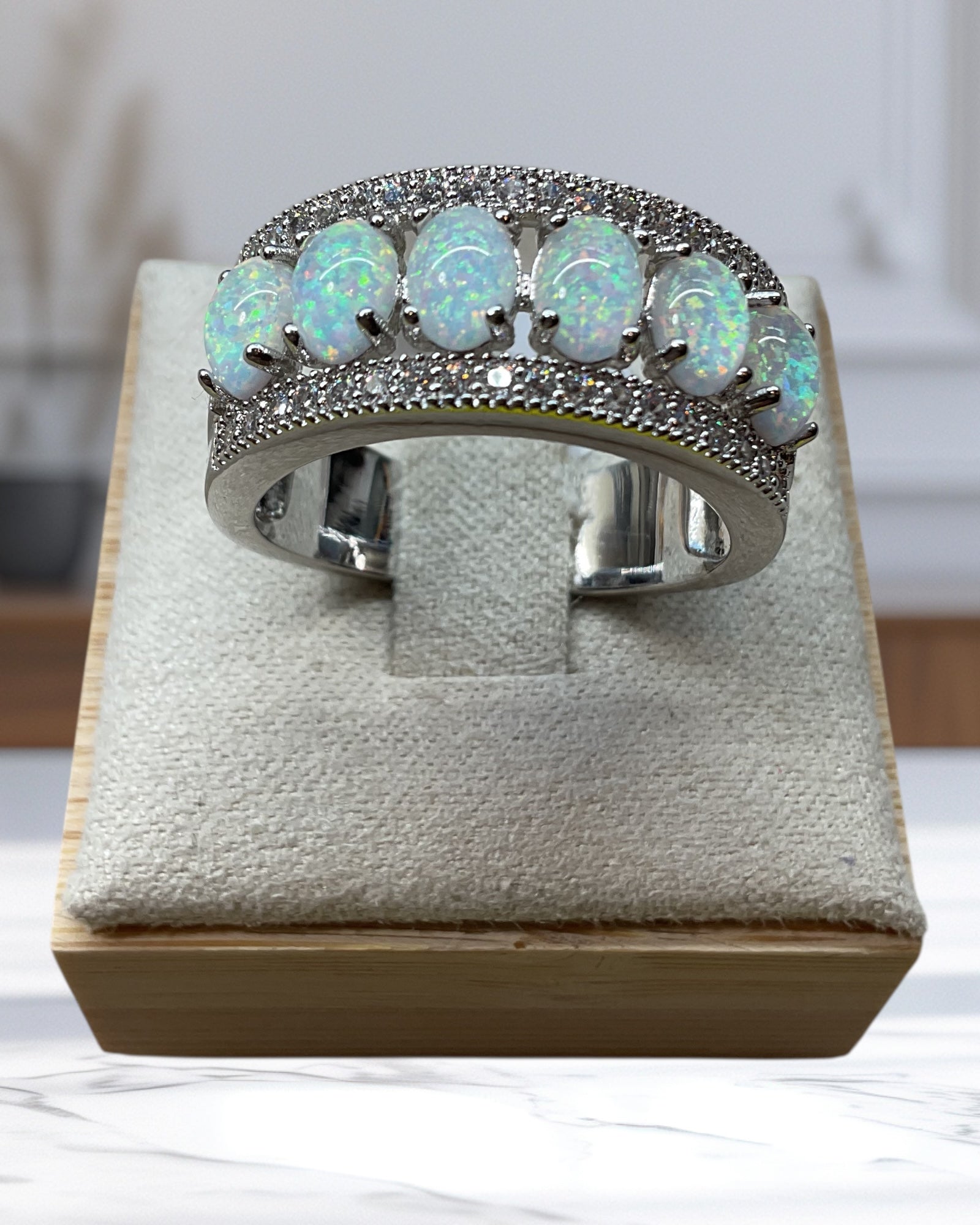 Bling Collection - Lab Opal Gemstone Ring (Sterling)