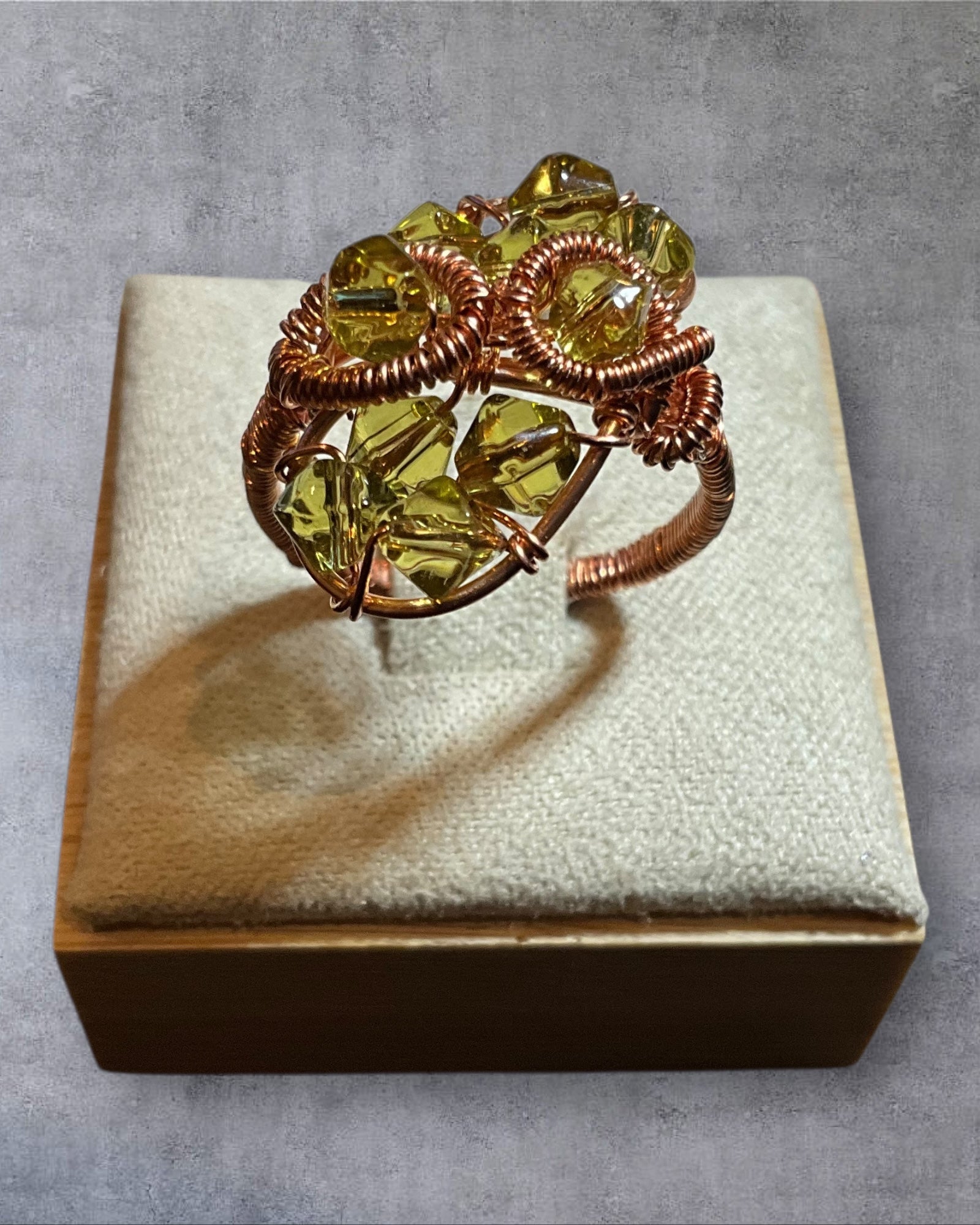 Green Crystal Wire Wrapped Ring (Size 8)