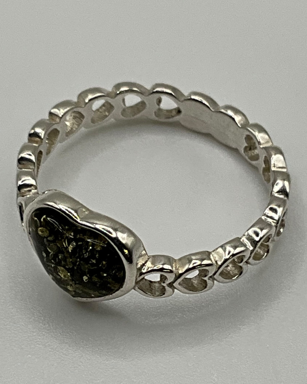 Bling Collection - Green Amber Gemstone Ring (Sterling)