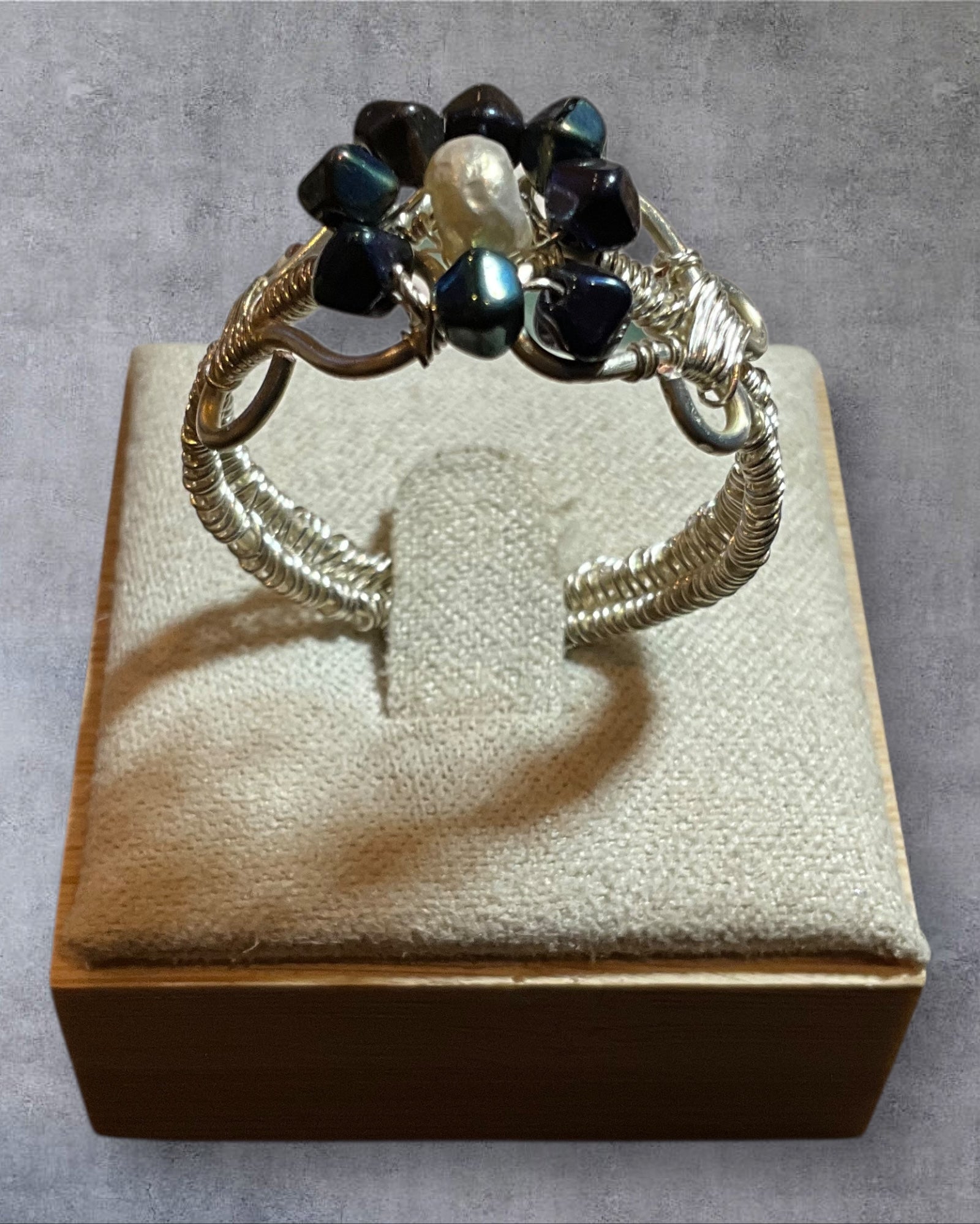 Silver Flower Basket Weave Wire Wrapped Ring (Size 8)