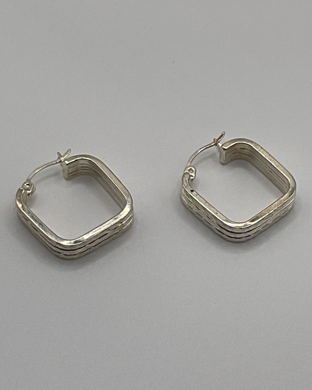 Bling Collection - Square Textured Hoops Designer Earrings (Sterling)