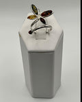 Bling Collection - Green & Cognac Amber Dragonfly Gemstone Ring (Sterling)
