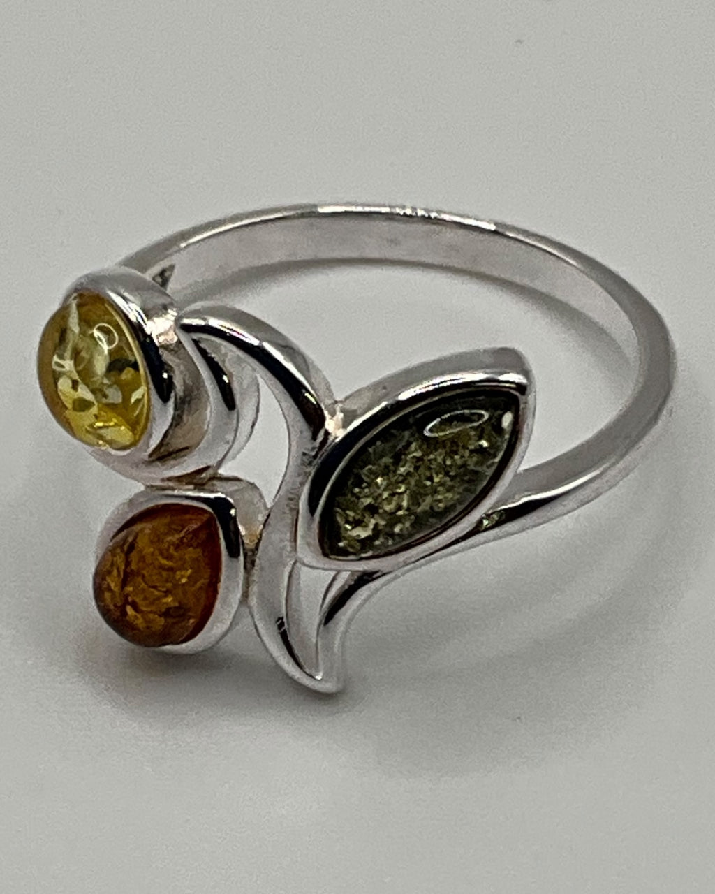 Bling Collection - Green & Cognac Amber Gemstone Ring (Sterling)