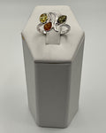 Bling Collection - Green & Cognac Amber Gemstone Ring (Sterling)