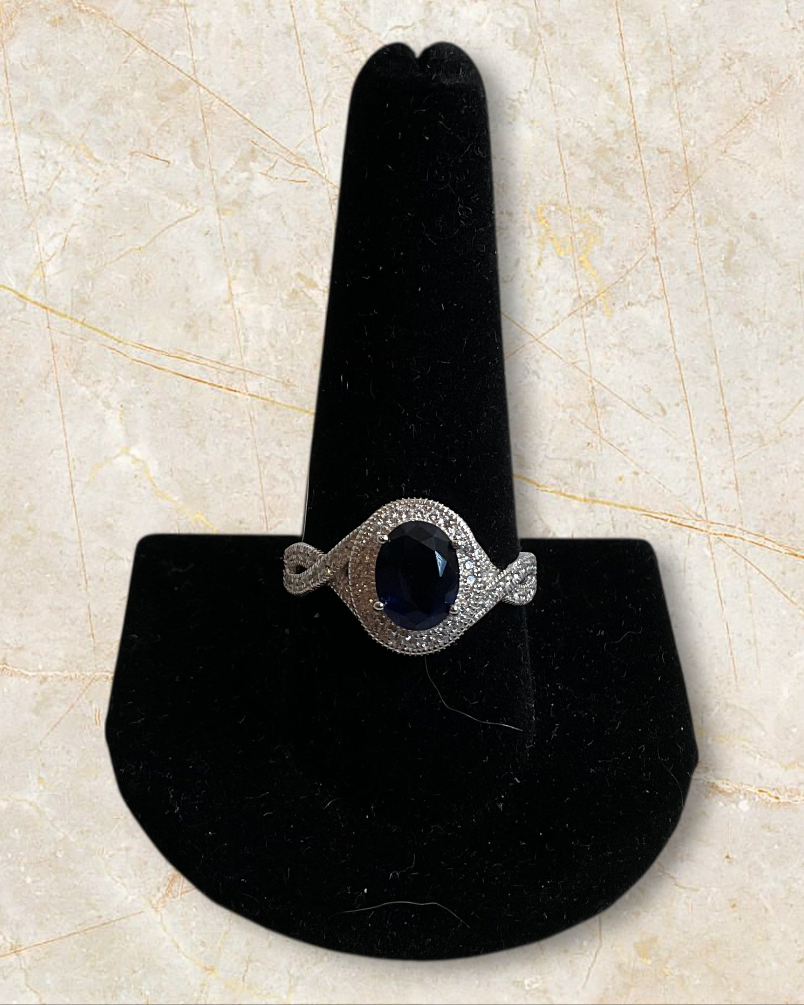 Bling Collection - Blue Sapphire Gemstone Ring (Cubic Zirconia) (Sterling)