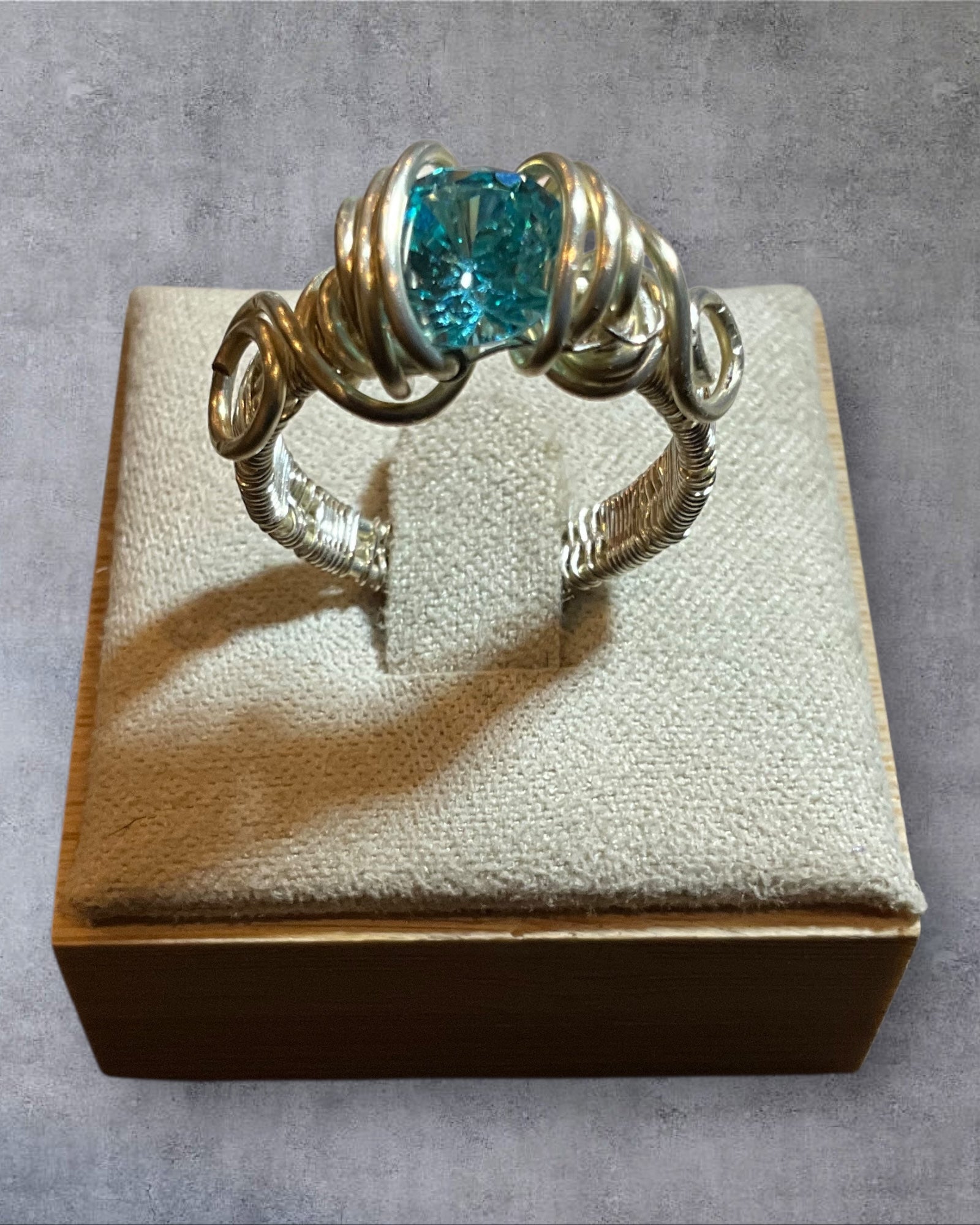 Aquamarine CZ Wire Wrapped Ring (Size 8)