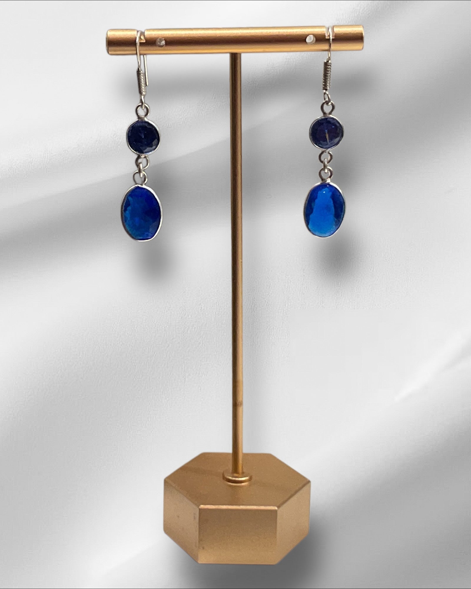 Bling Collection - Blue Teardrop Designer Earrings (Sterling)