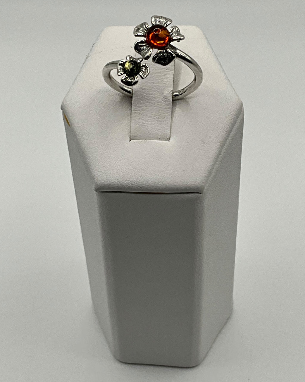 Bling Collection - Green and Cognac Amber Gemstone Ring (Sterling)