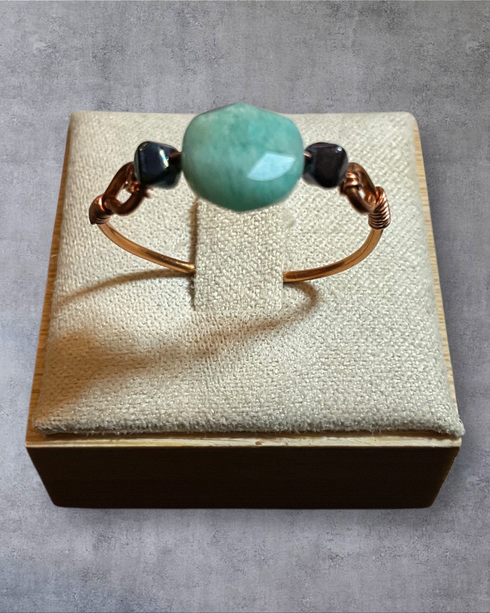 Amazonite Coin Bead Wire Wrapped Ring (Size 8)