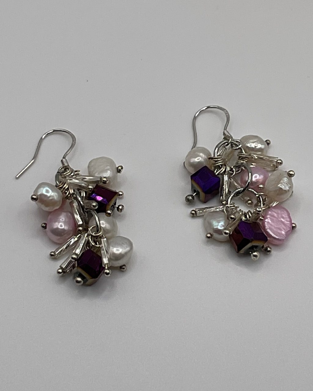 Bling Collection - Pink & White Freshwater Pearl Designer Earrings (Sterling)