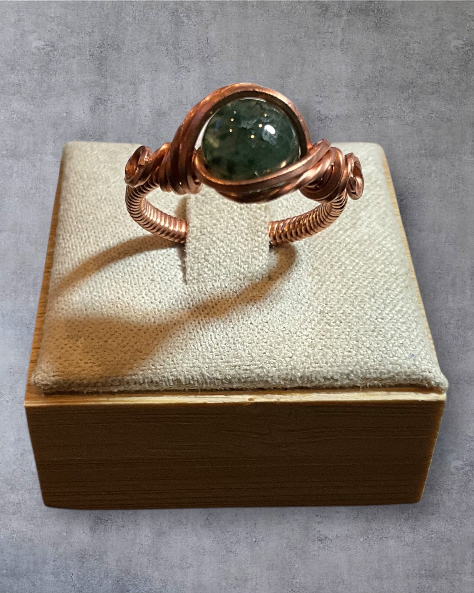 Green Agate Wire Wrapped Ring (Size 8)