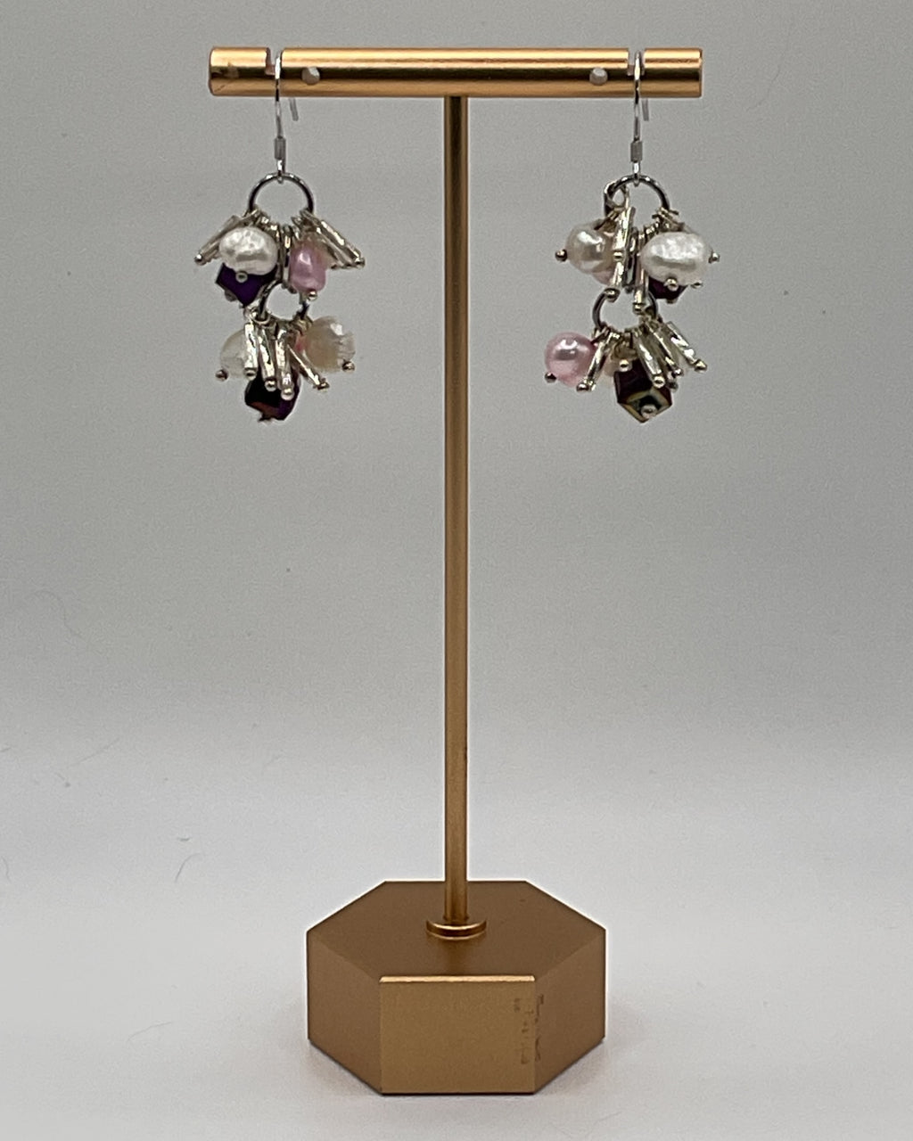 Bling Collection - Pink & White Freshwater Pearl Designer Earrings (Sterling)