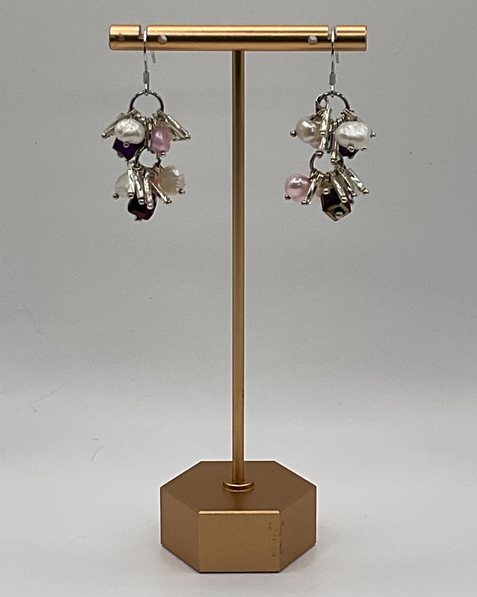 Bling Collection - Pink & White Freshwater Pearl Designer Earrings (Sterling)