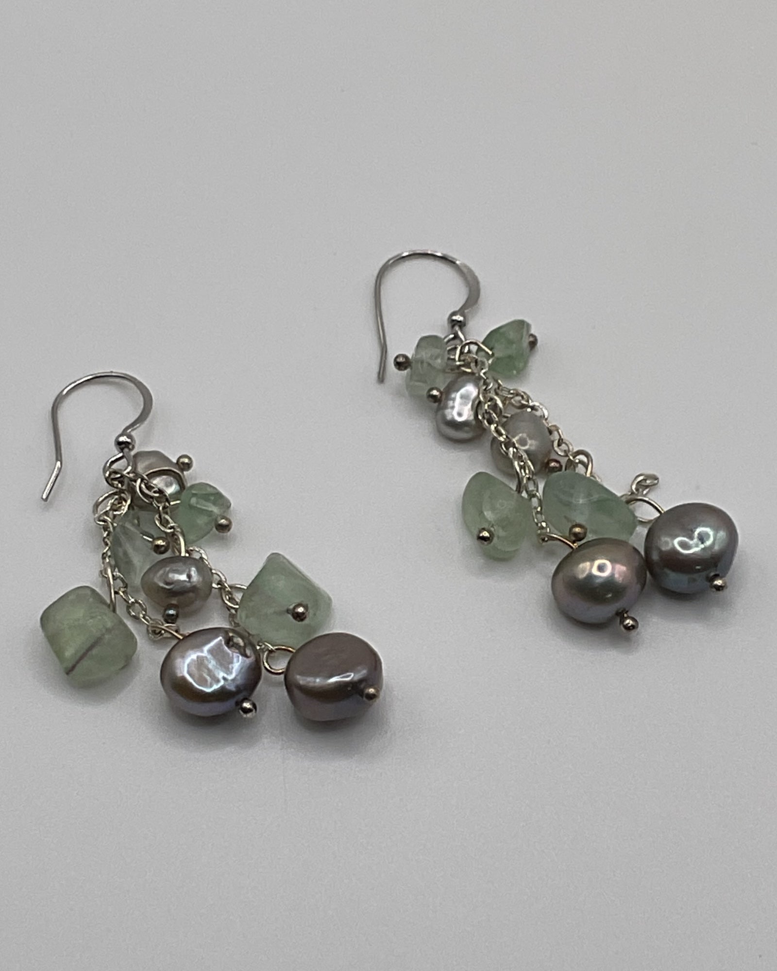 Bling Collection - Freshwater Pearl & Fluorite Designer Earrings (Sterling)
