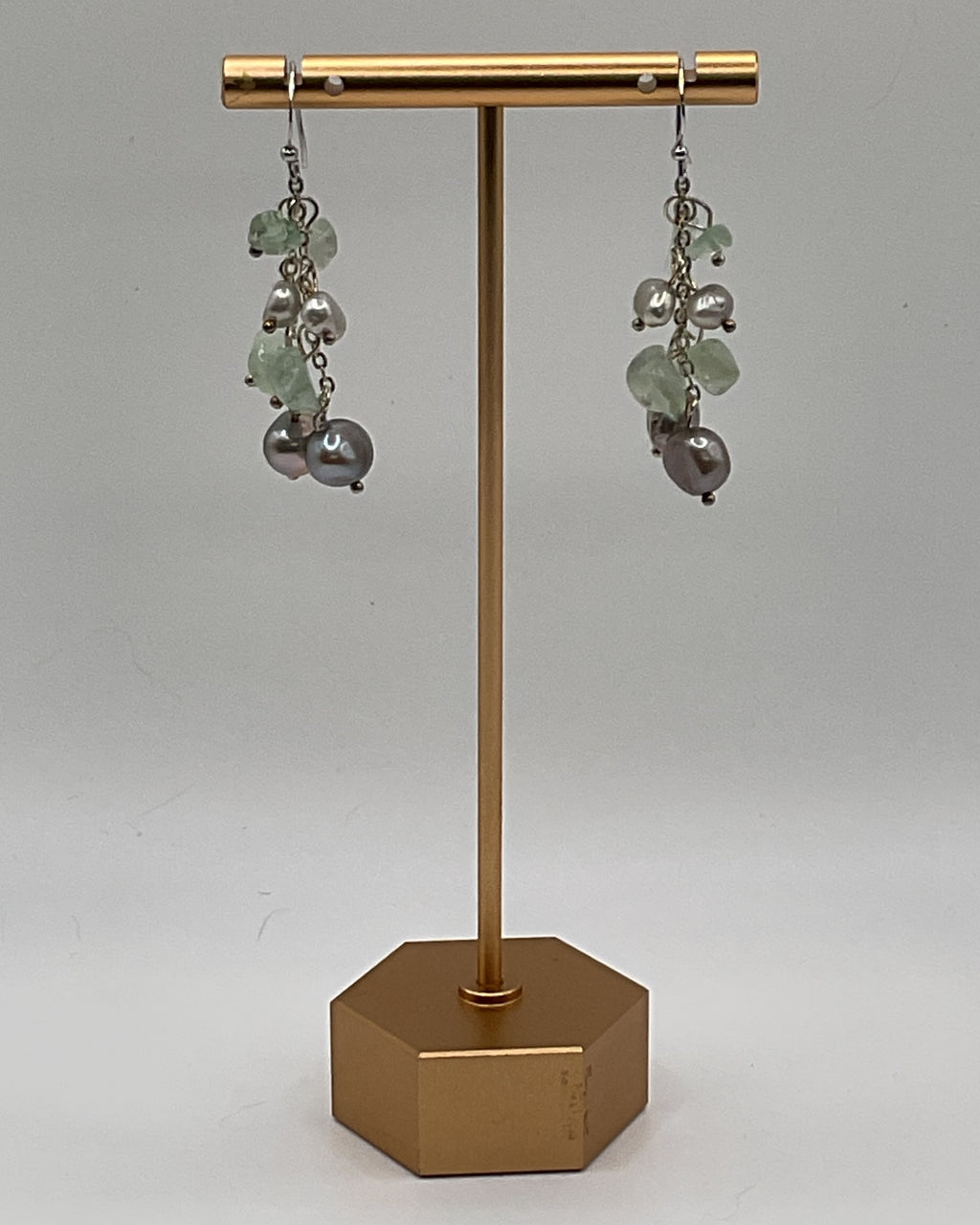 Bling Collection - Freshwater Pearl & Fluorite Designer Earrings (Sterling)