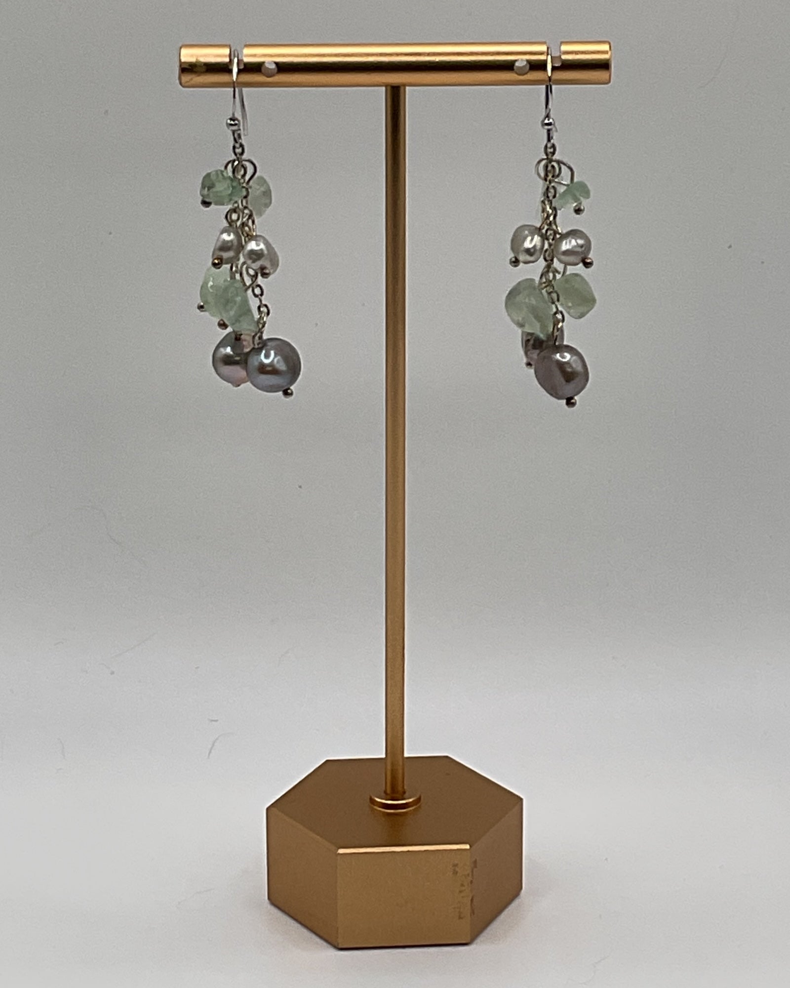 Bling Collection - Freshwater Pearl & Fluorite Designer Earrings (Sterling)