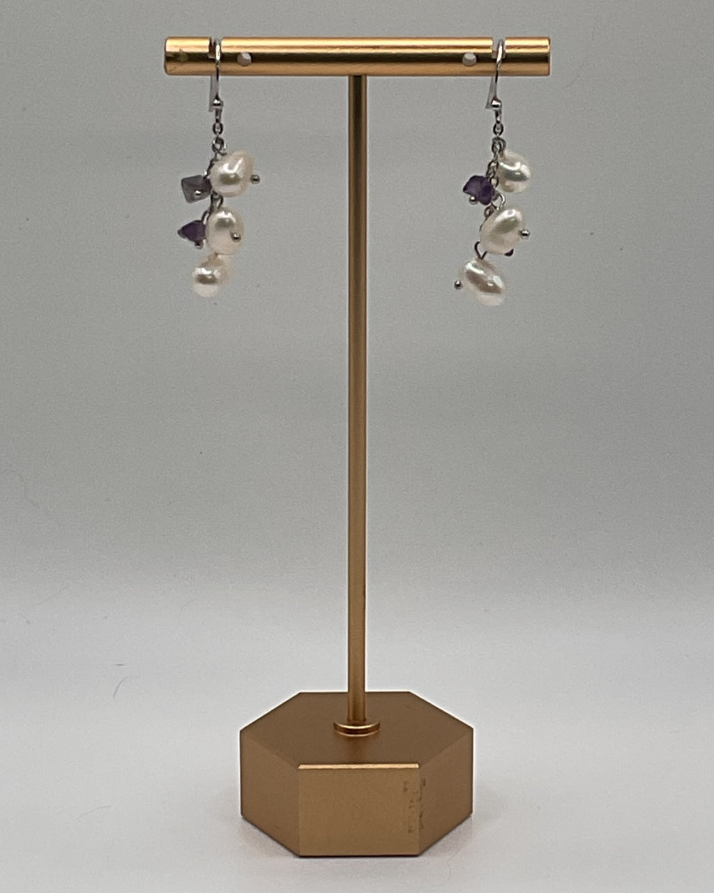 Bling Collection - Freshwater Pearl & Amethyst Designer Earrings (Sterling)