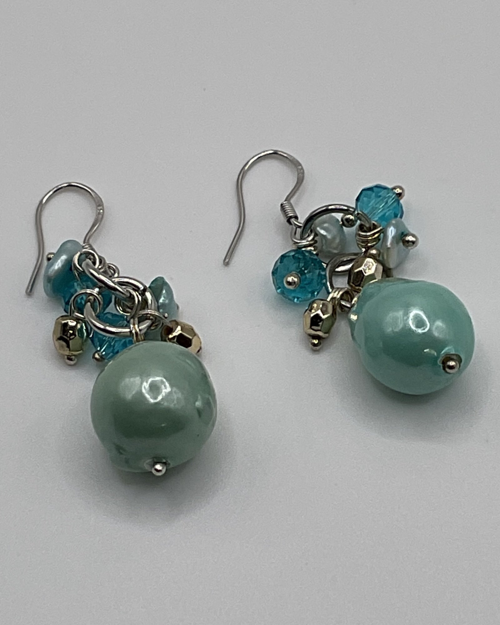 Bling Collection - Aqua Bubble Pearl Chandelier Designer Earrings (Sterling)