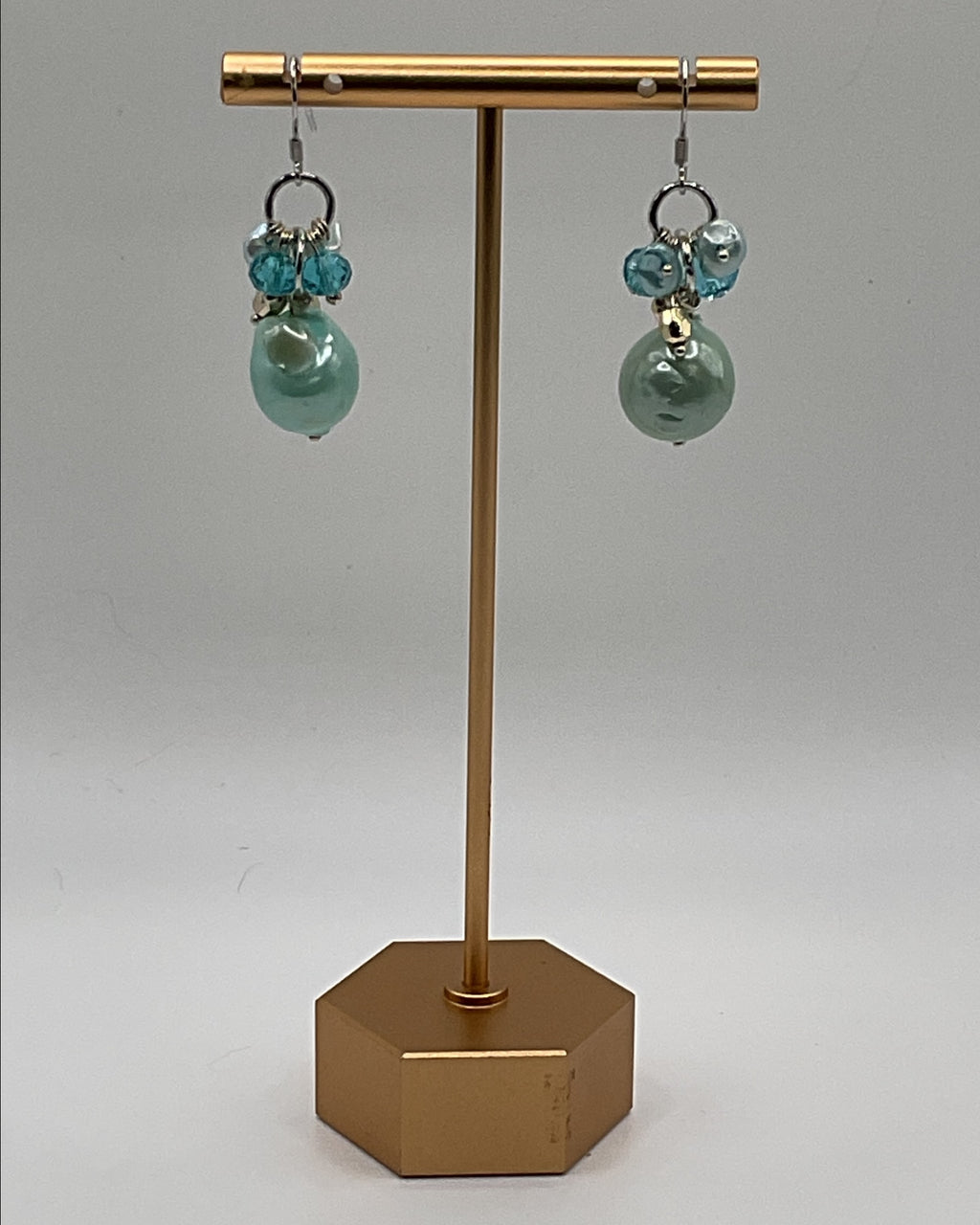 Bling Collection - Aqua Bubble Pearl Chandelier Designer Earrings (Sterling)