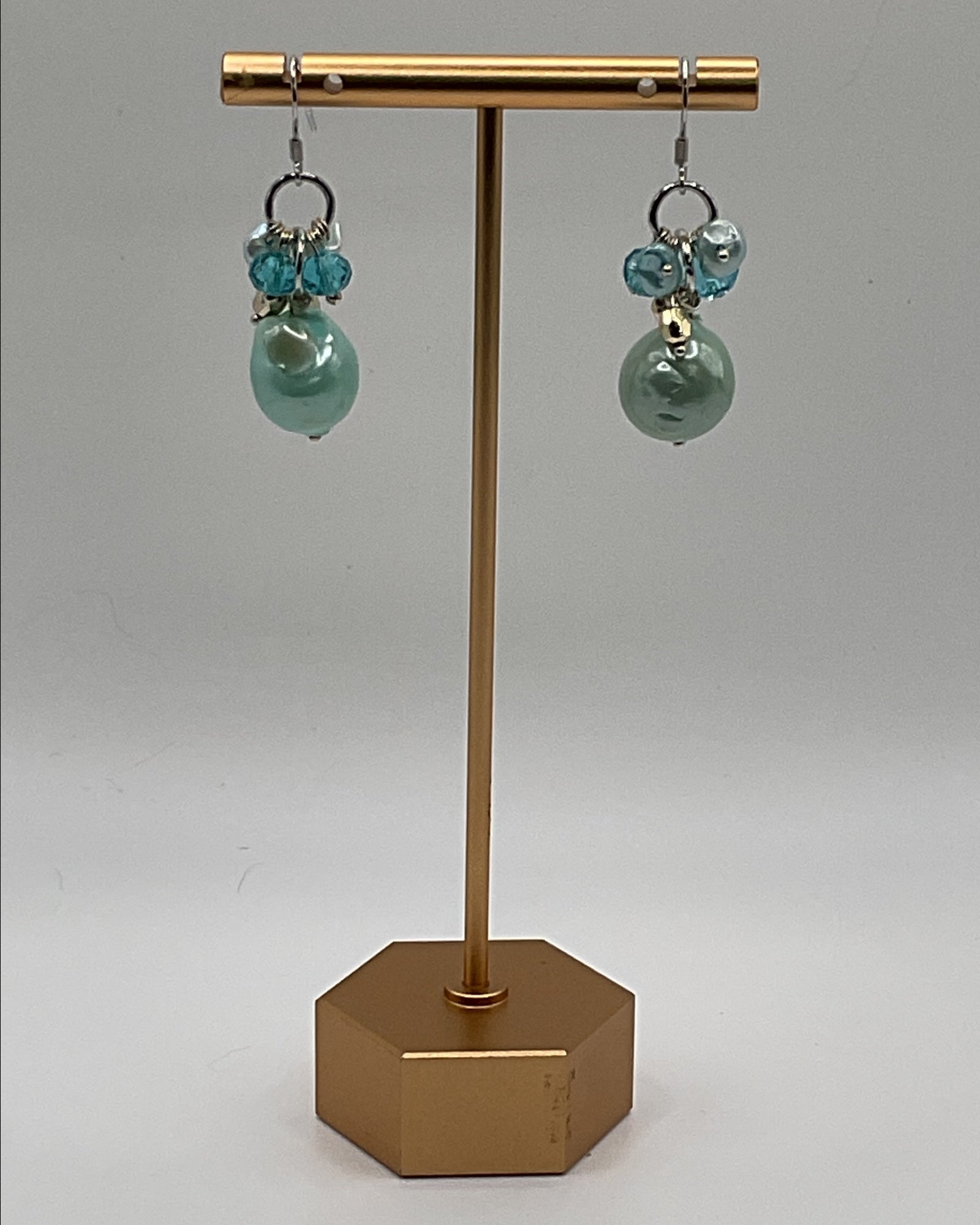 Bling Collection - Aqua Bubble Pearl Chandelier Designer Earrings (Sterling)