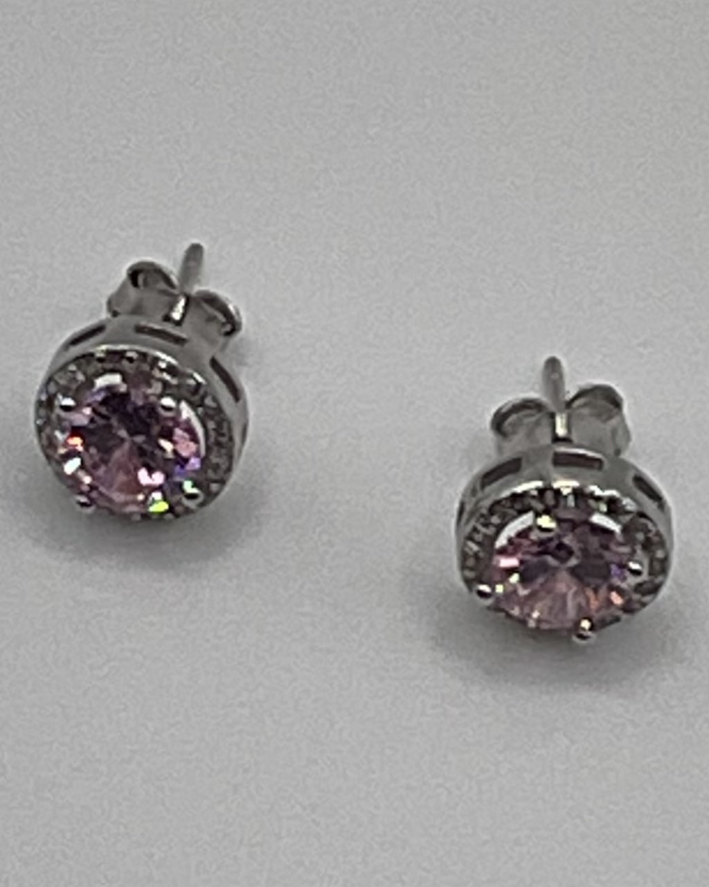 Bling Collection - Pink Sapphire Stud Designer Earring - (Sterling) (Cubic Zirconia)