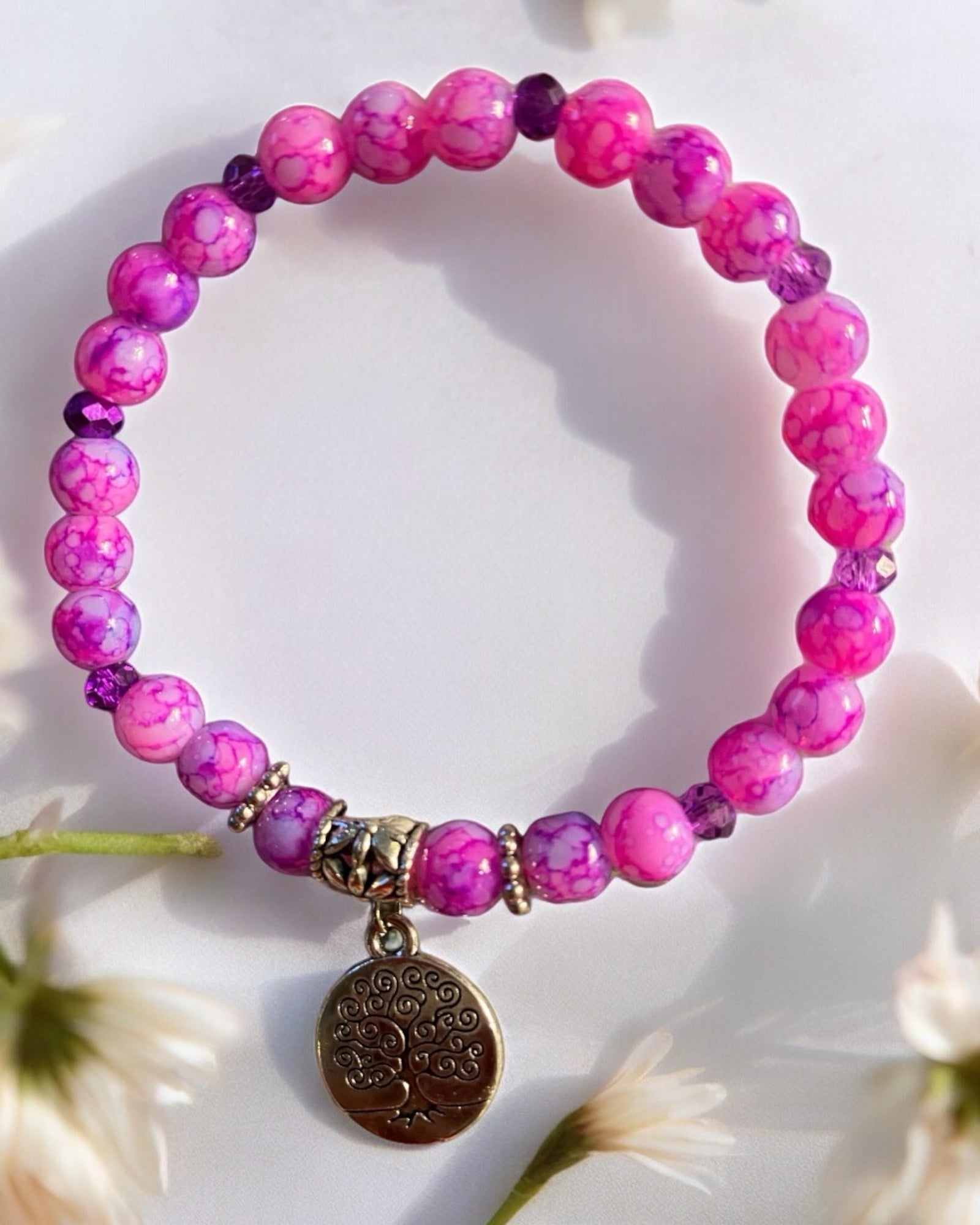 Dyed Agate & Silver Bracelet (stretch)