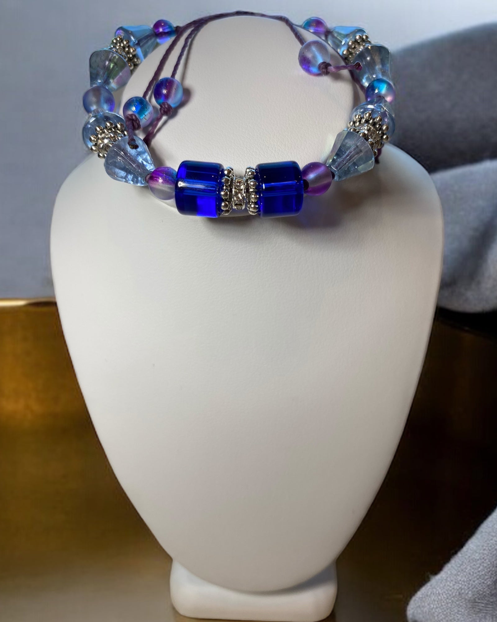Blue & Purple Glass Cube Bracelet
