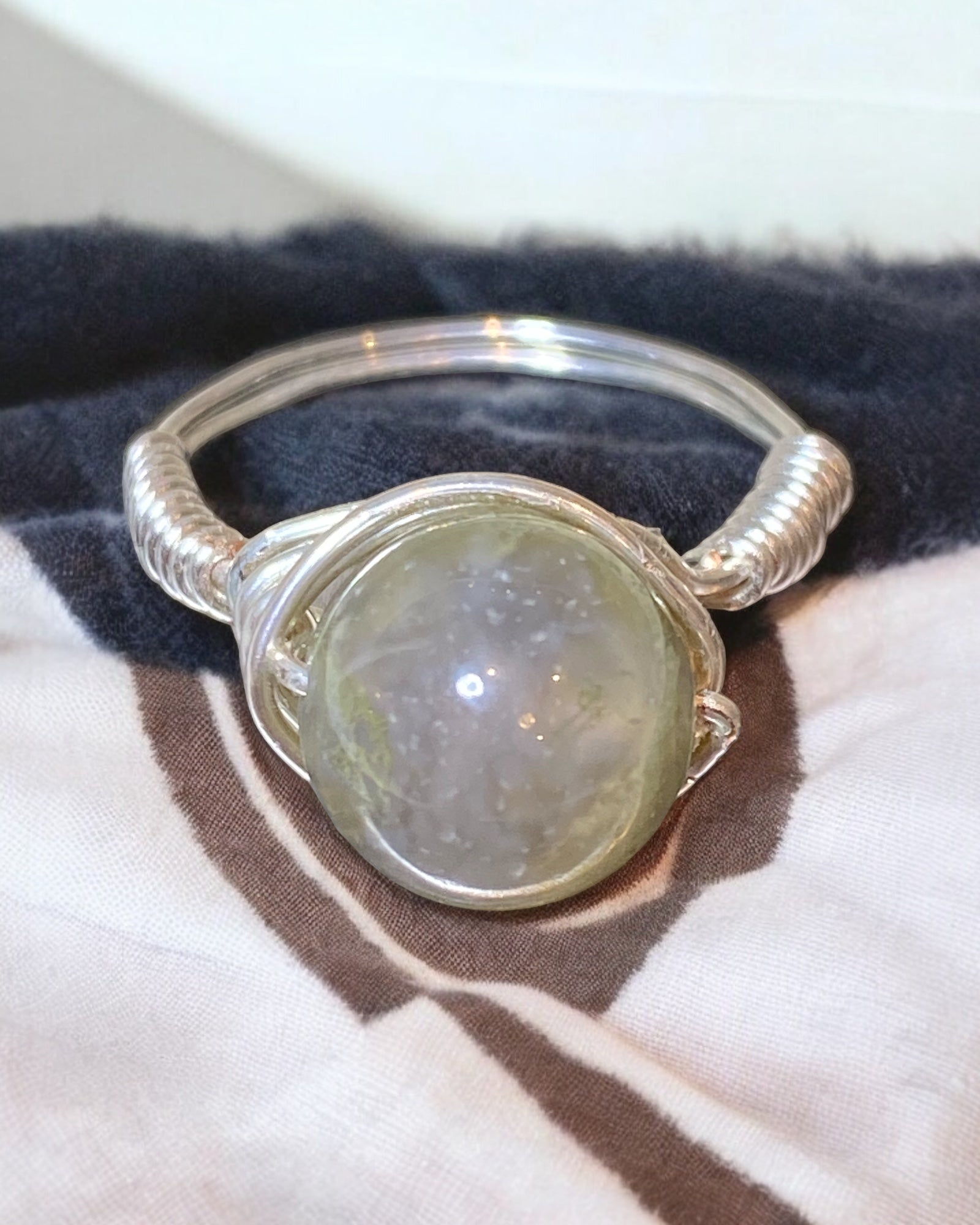 Grey Agate Wire Wrapped Ring (Size 7)