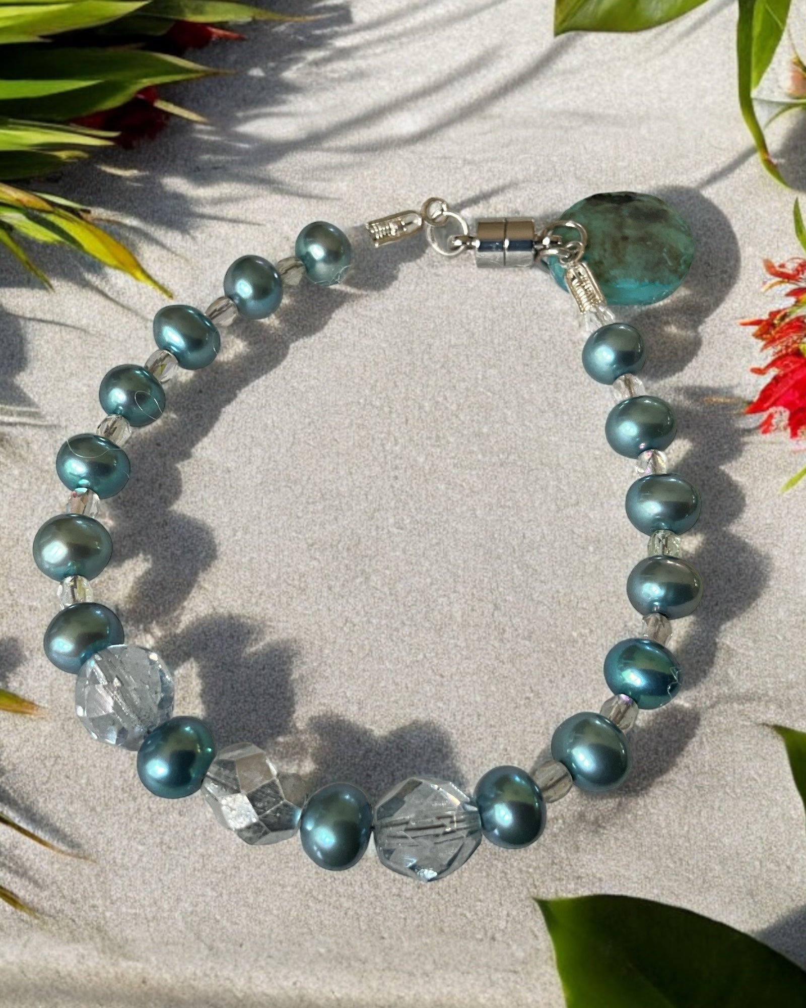 Blue Pearl & Crystal Bracelet