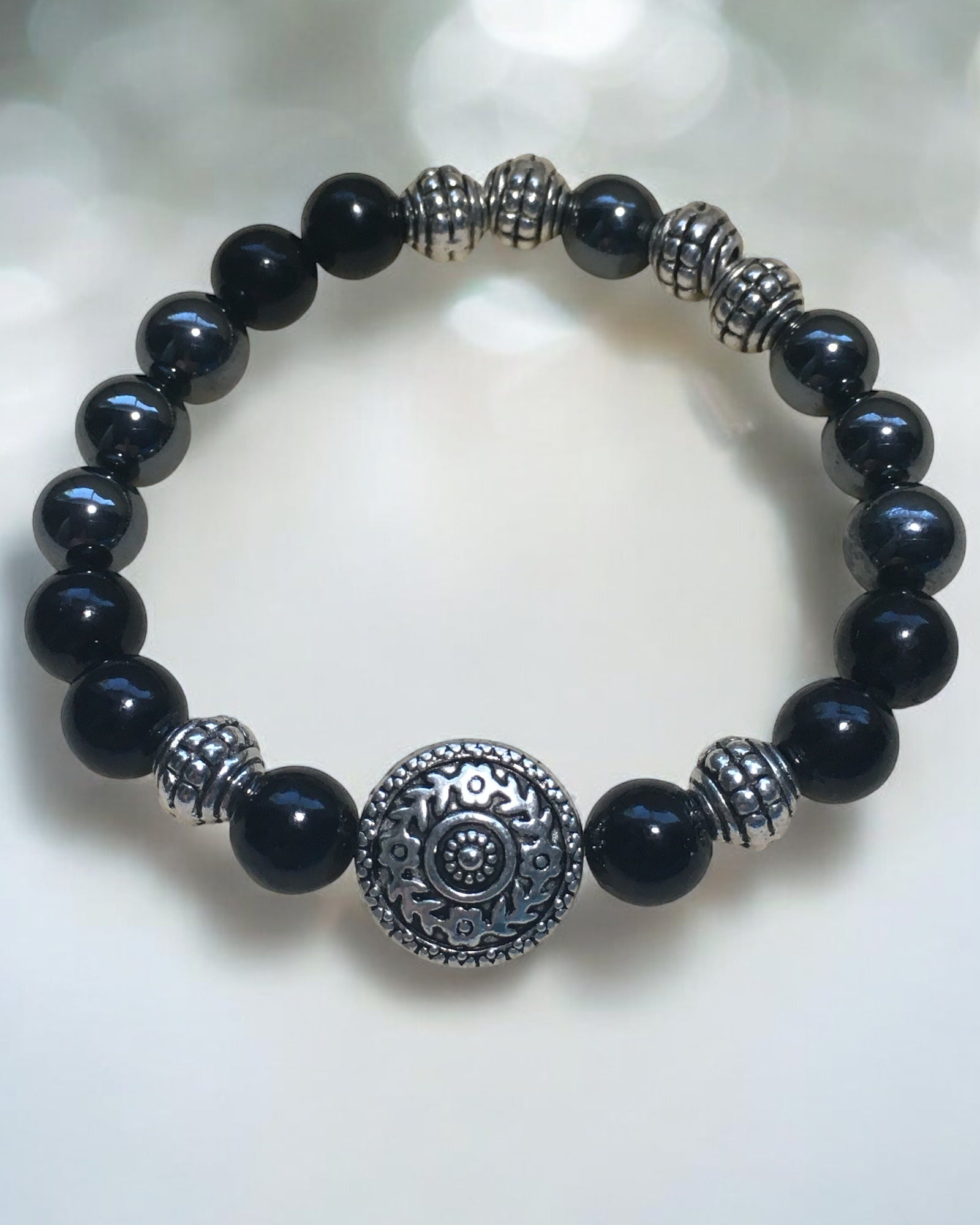 Black Agate & Hematite Bracelet (stretch)