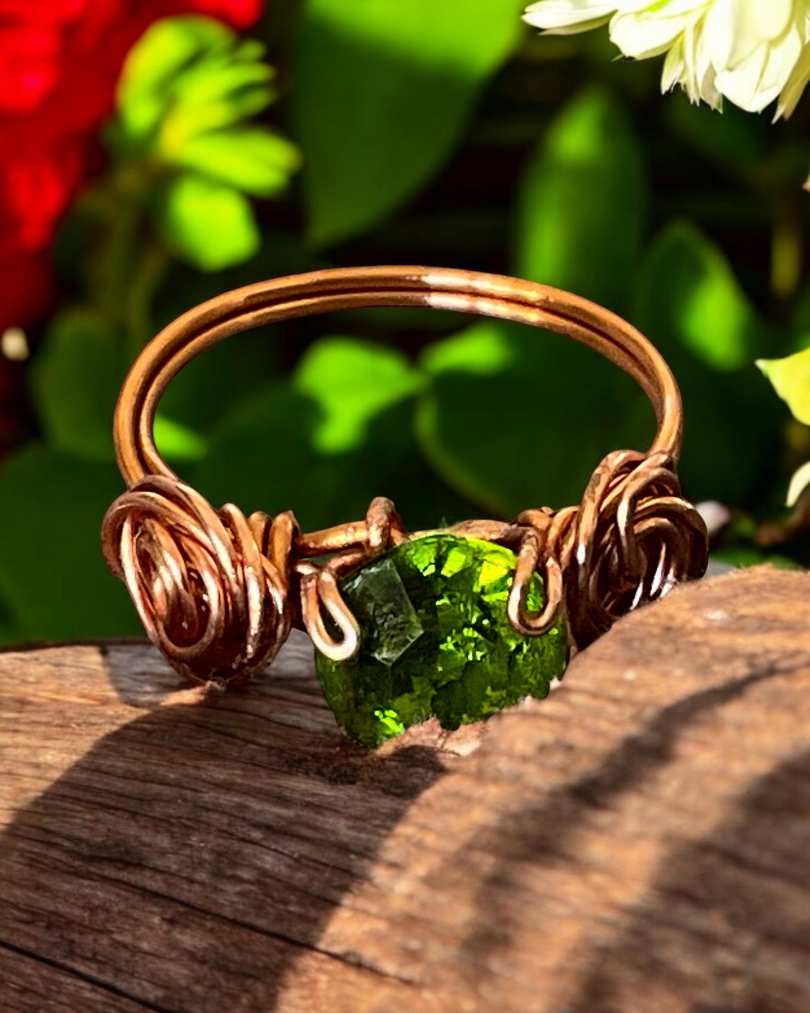 Peridot Wire Wrapped Ring (Size 8)