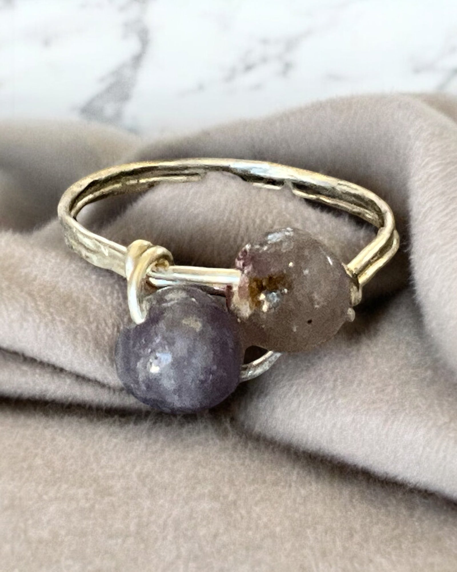 Amethyst Beads Wire Wrapped Ring (Size 6)