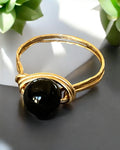 Black Agate Wire Wrapped Ring (Size 9)
