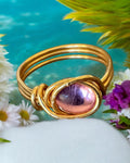 Pink Glass Cabochon Wire Wrapped Ring (Size 7)