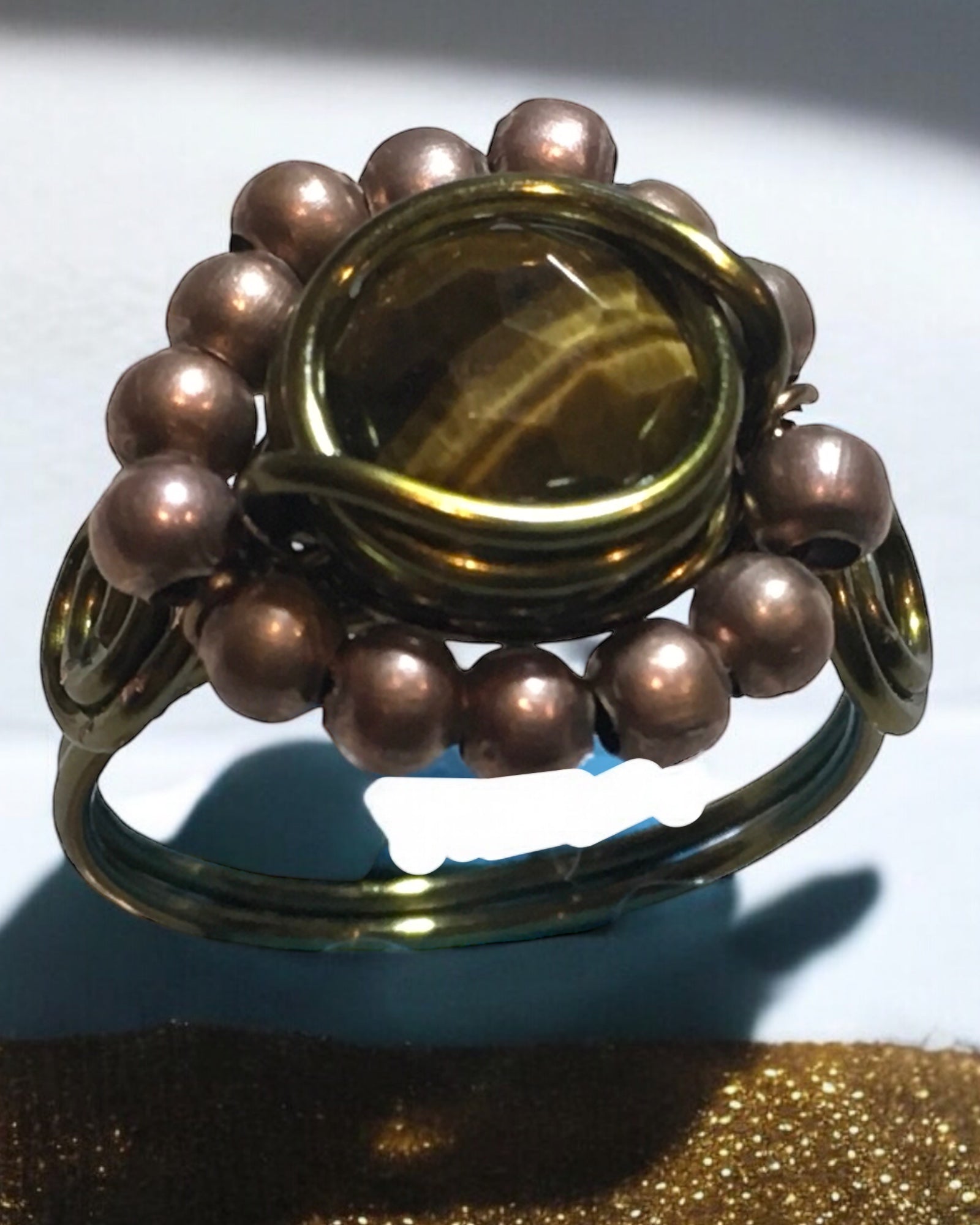 Tiger Eye Wire Wrapped Ring (Size 8)