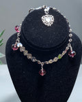 Cranberry Sea Glass & Silver Heart Dainty Bracelet