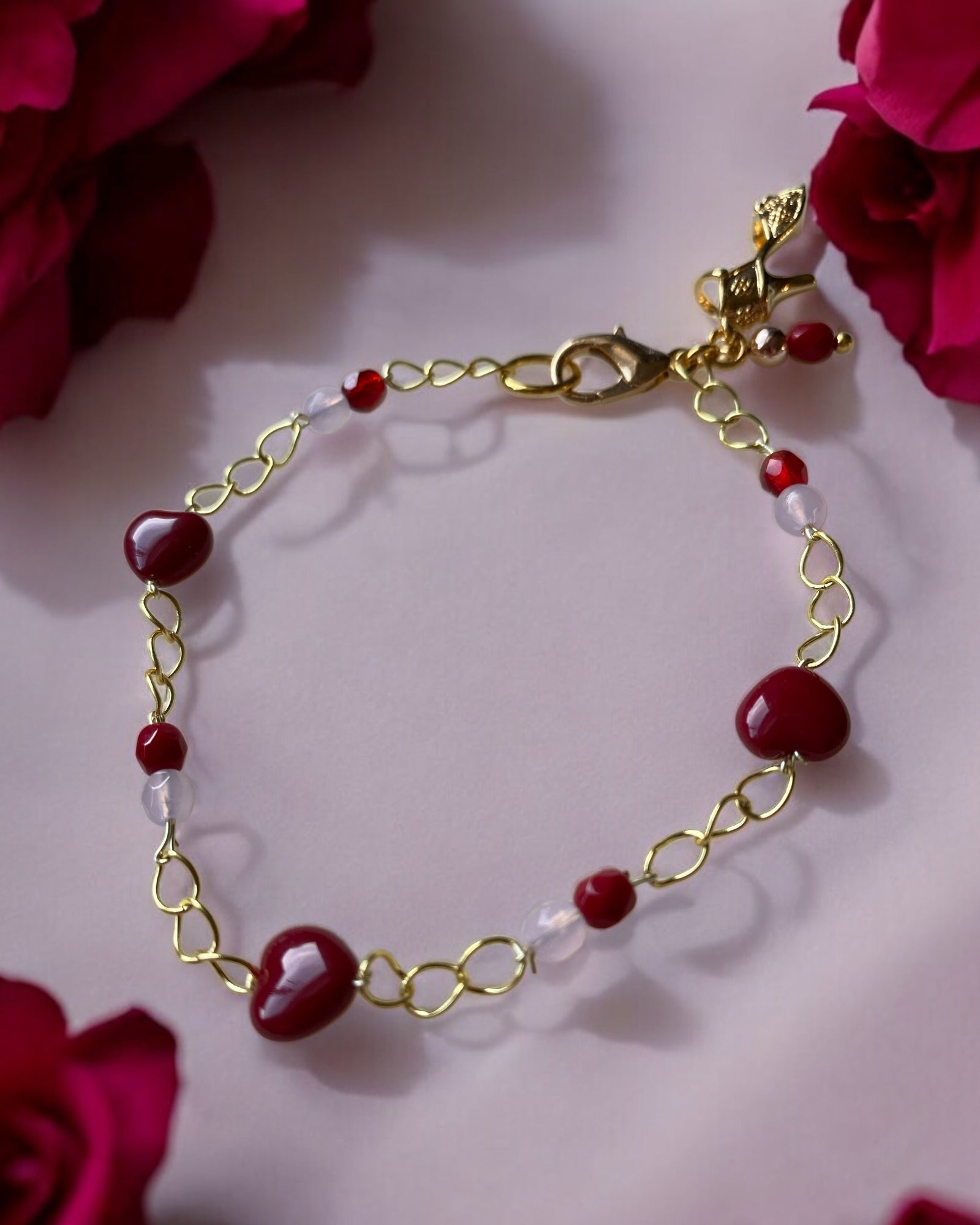 Pink Crystal Heart & High Heel Dainty Bracelet