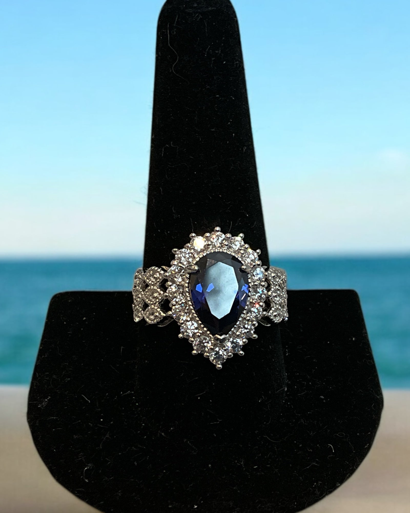 Bling Collection - Blue Sapphire Gemstone Ring (Cubic Zirconia) (Sterling)