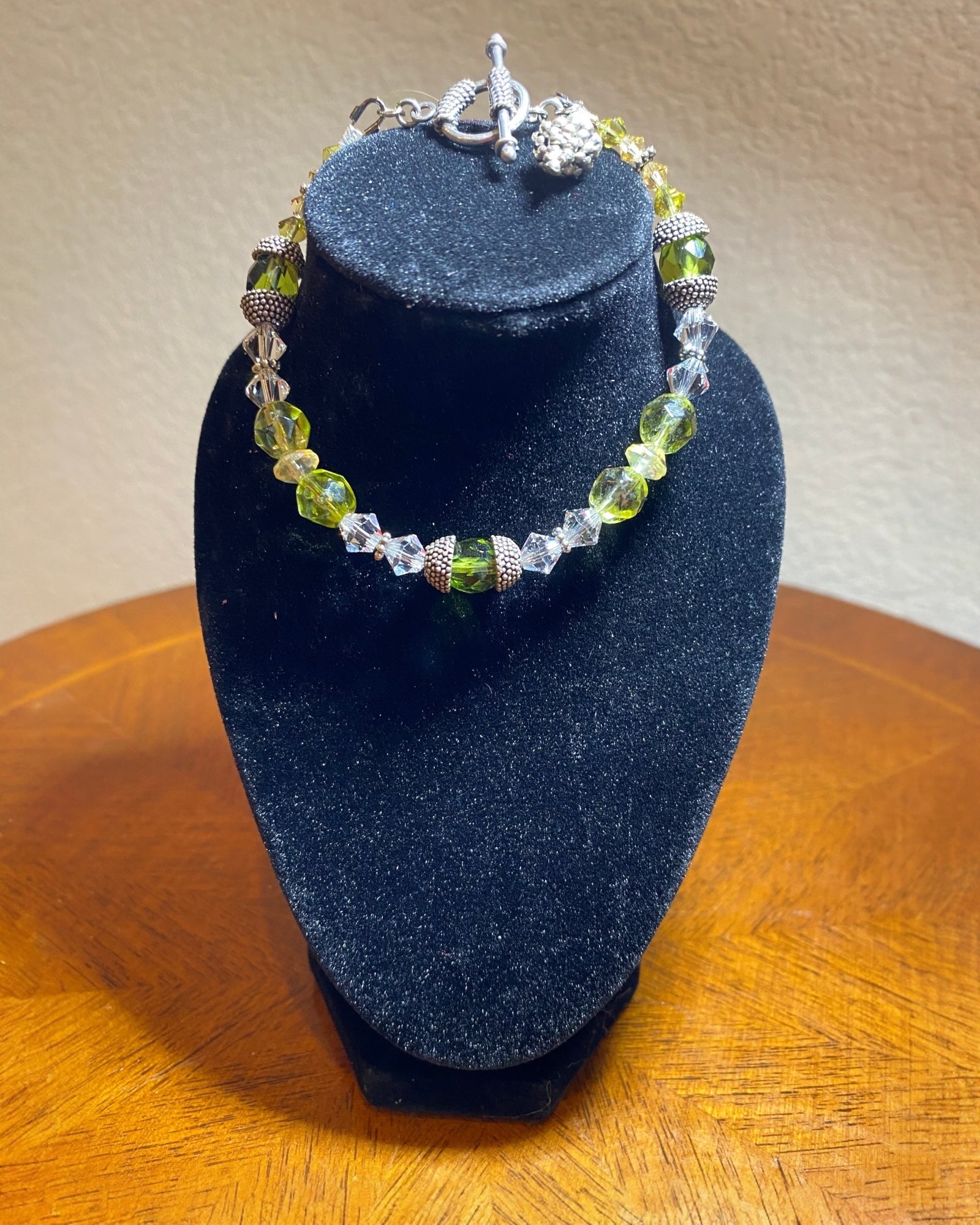 Green Czech Glass & Silver Bracelet