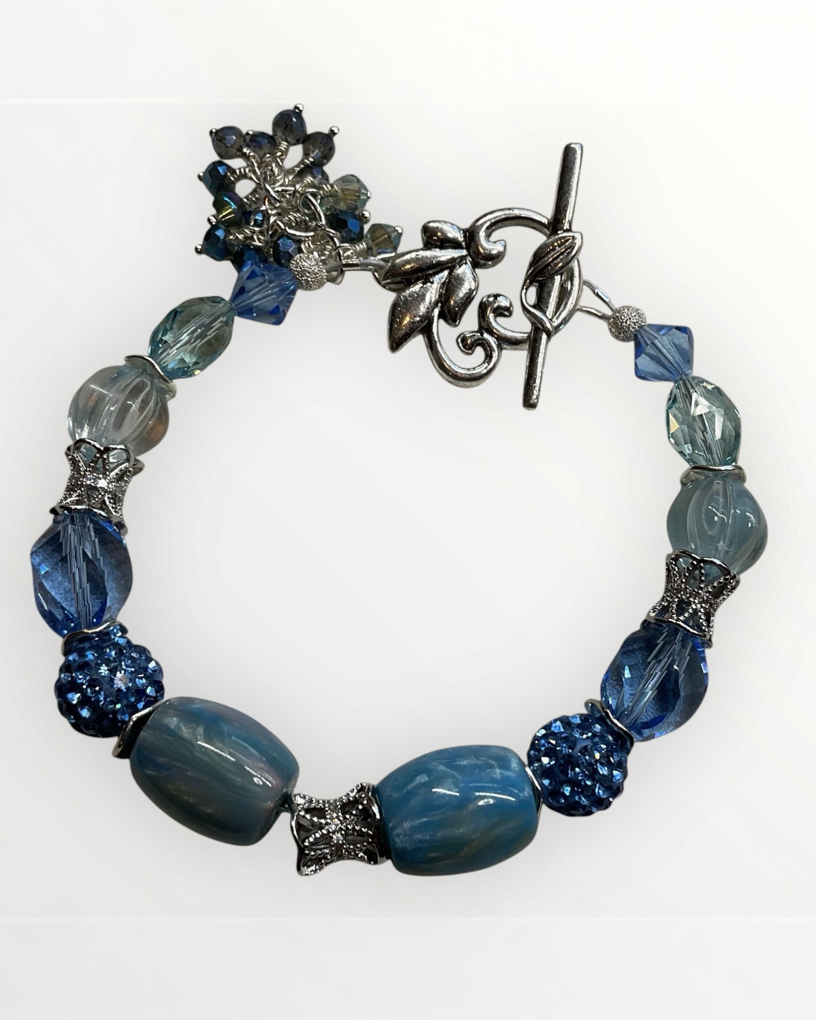 Blue Barrel Agate & Crystal Designer Bracelet
