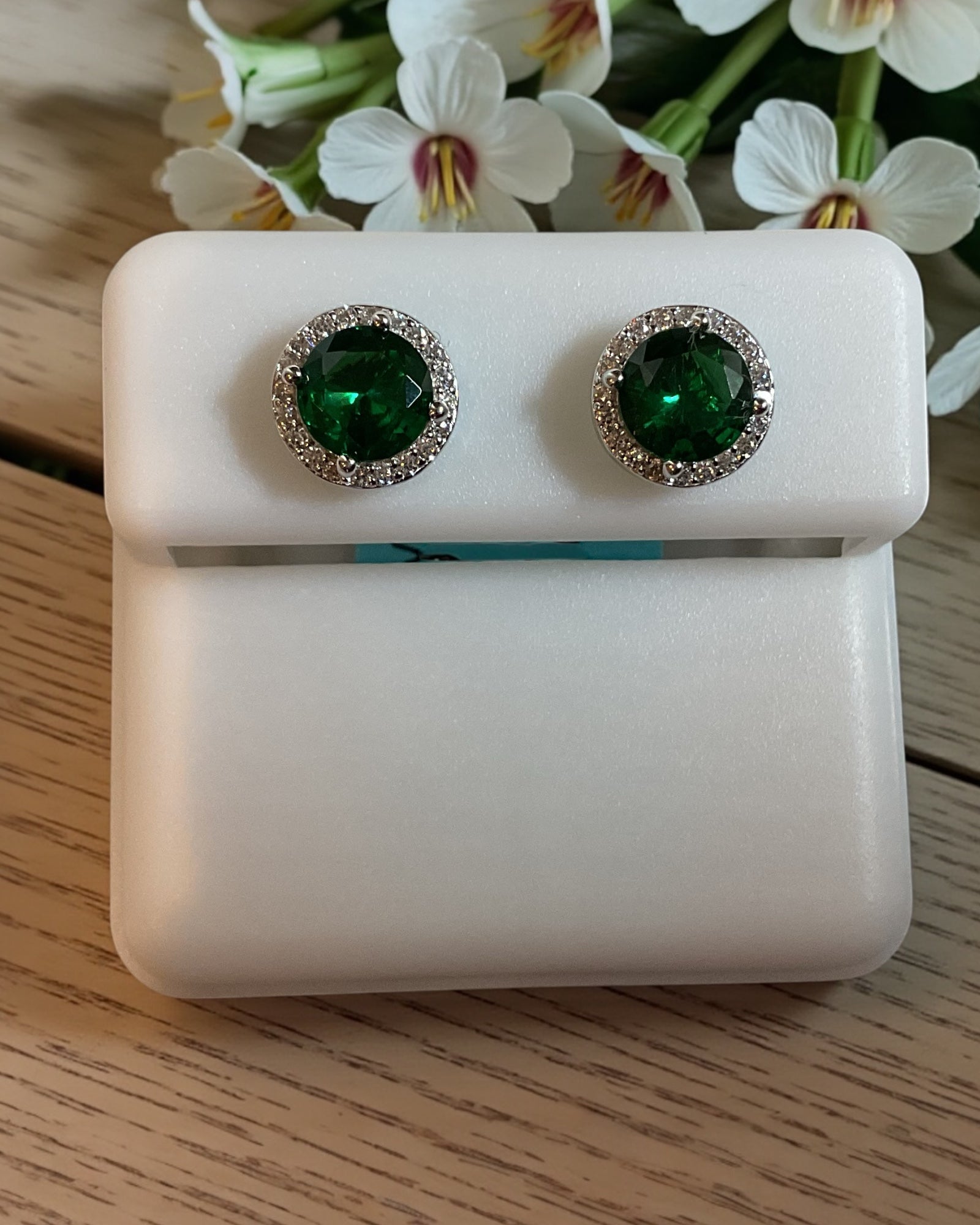 Bling Collection - Stud Designer Earring (Sterling) (Emerald)