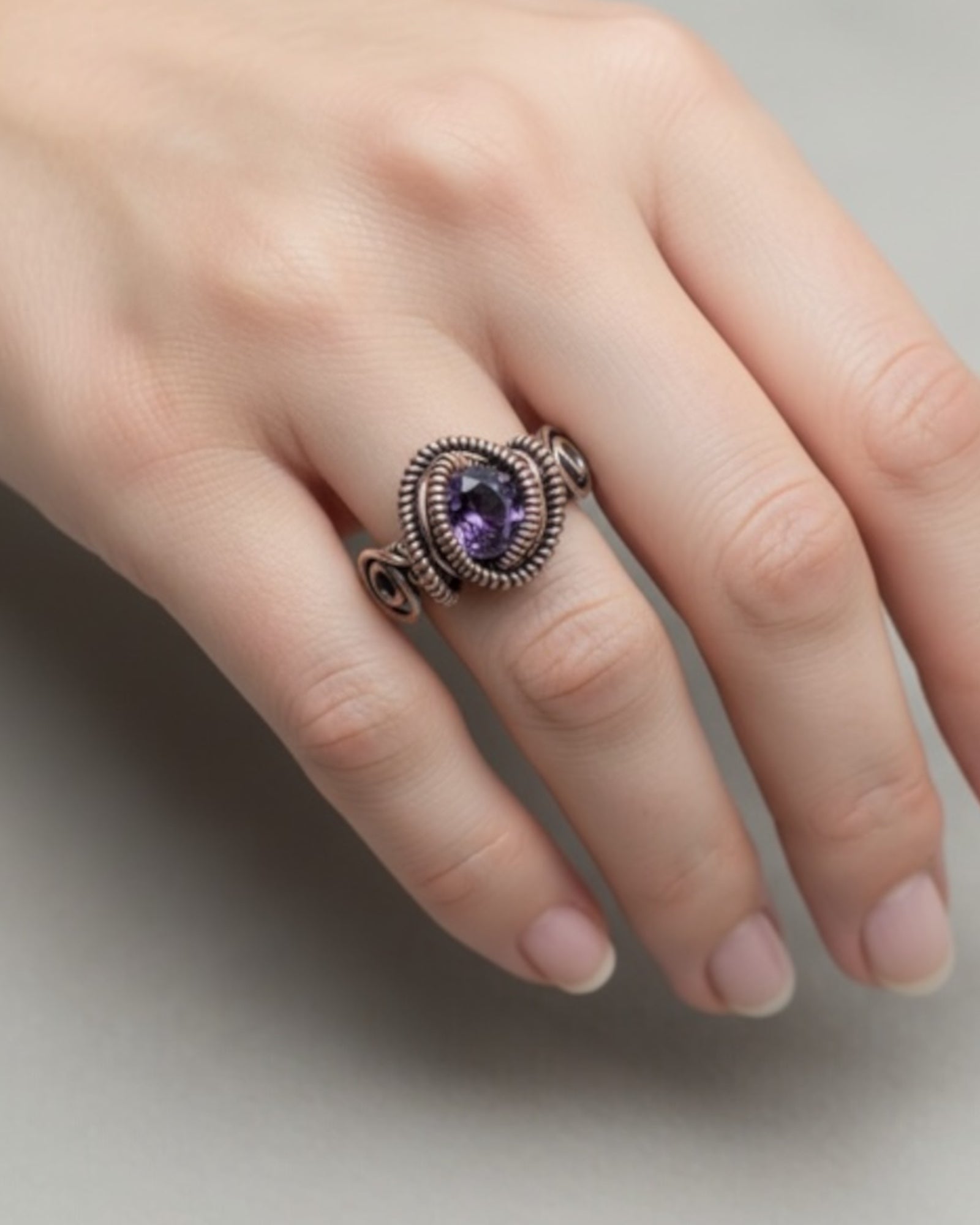 Amethyst CZ Wire Wrapped Ring (Size 6)