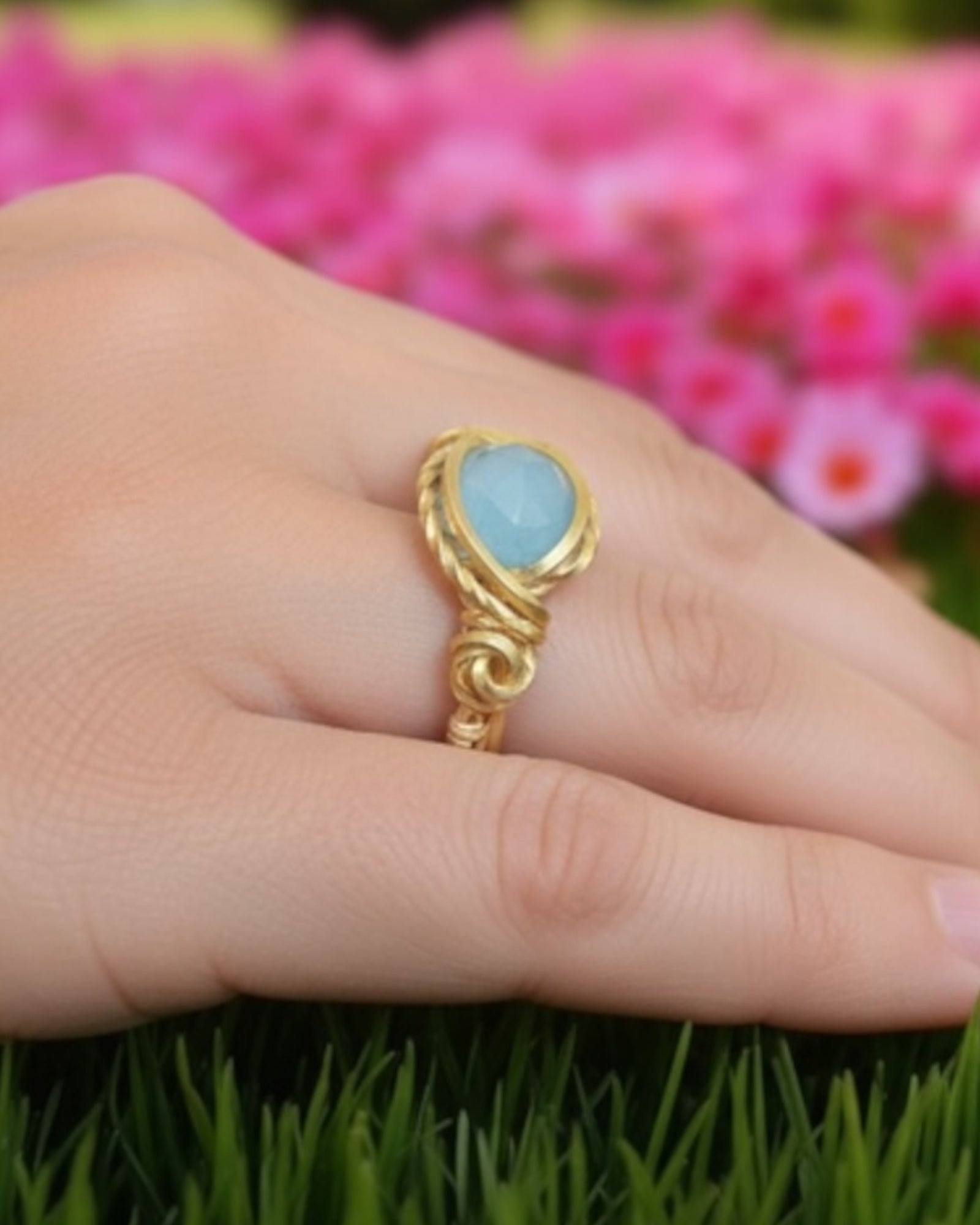 Aquamarine CZ Wire Wrapped Ring (Size 8)